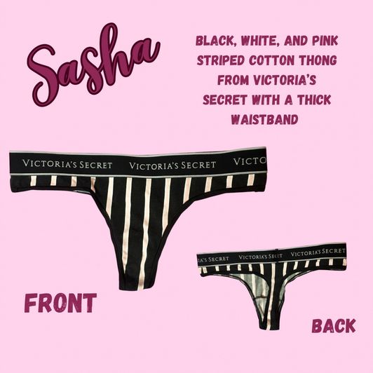 Black White and Pink Striped Cotton Thong