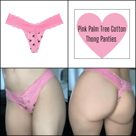 Pink Palm Tree and Lace Thong Panties
