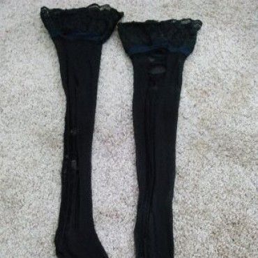 Torn Lacey Black Thigh High Stockings
