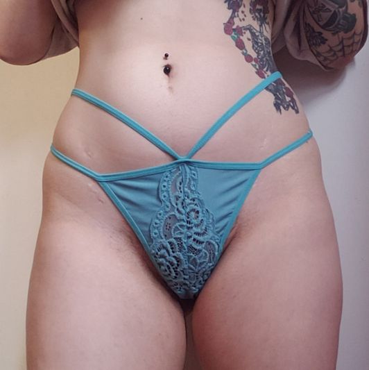 USED Blue Lacey Thong