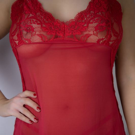 My seductive red lace babydoll and panties set