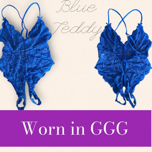 Blue Lace Crotchless Teddy