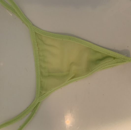 Pussy juice covered neon green thong