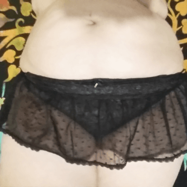 Black lace skirted thong