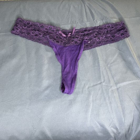 Purple cotton and lace thongs