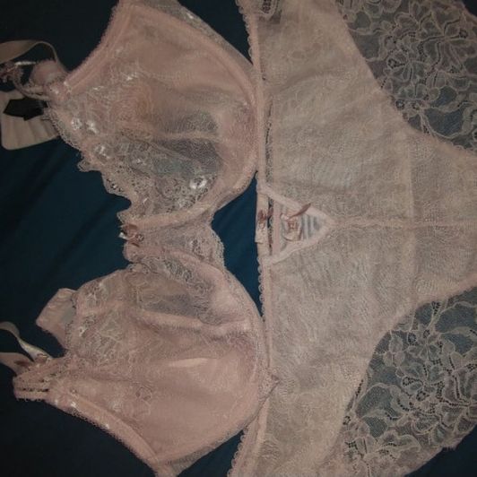 Baby pink lace bra and pantie set