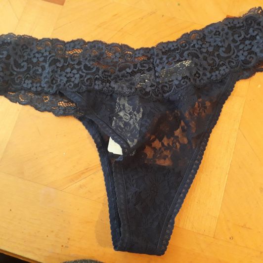 Navy Blue Lace Thong