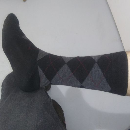 Black Grey and Red Argyle Dress Socks
