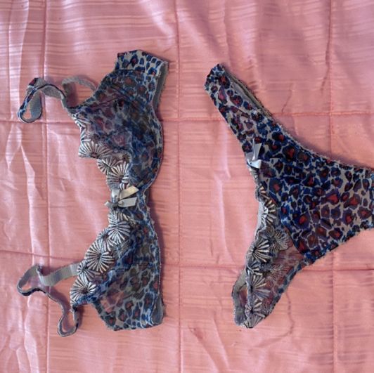 Worn lingerie set blue leopard pattern