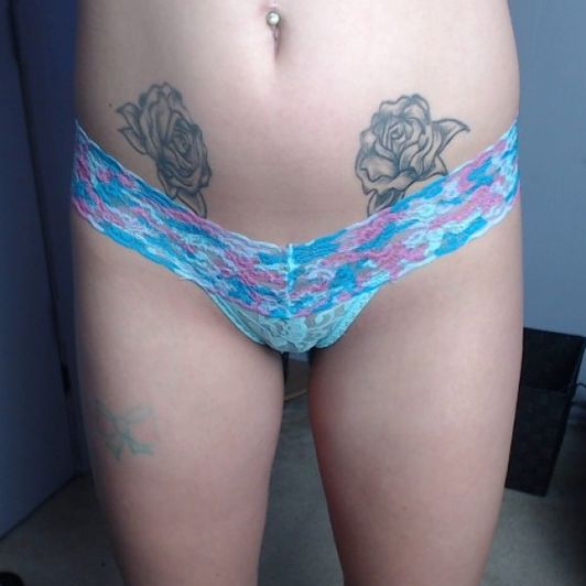 Blue and Pink Lace Thong