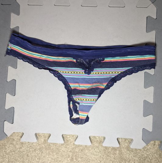 Blue Striped Thong Panty