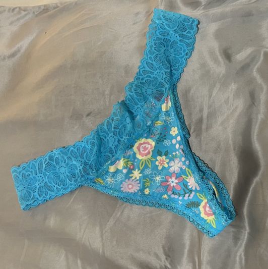 Dirty Blue lace and silky floral thong