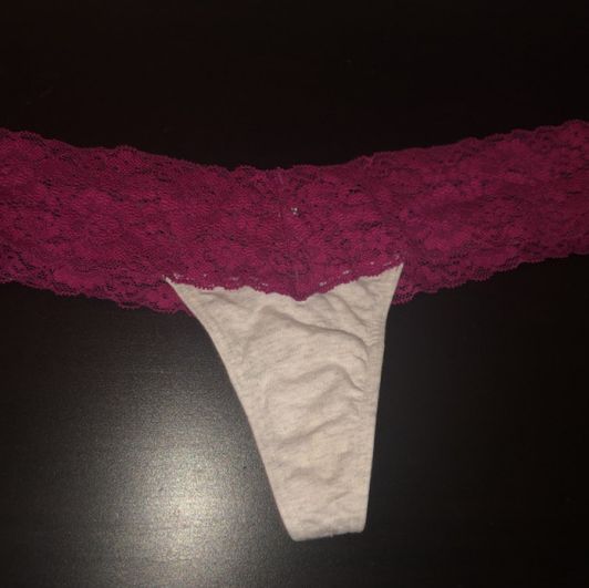 white and magenta lace thong