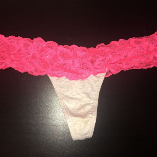 white and neon pink lace thong