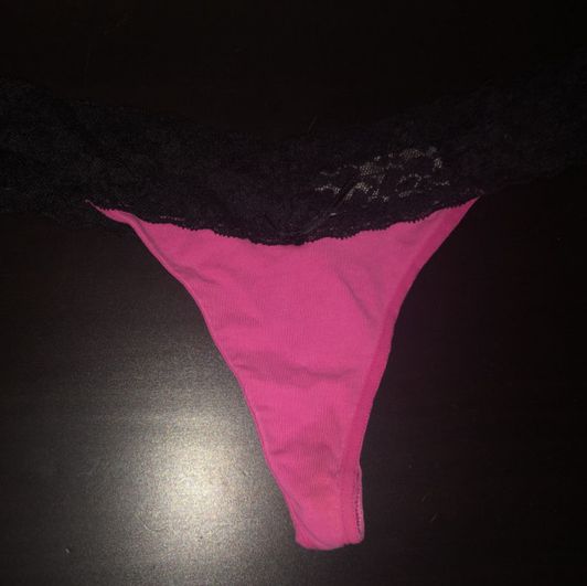 pink and black lace thong