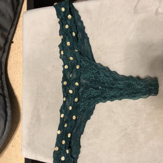 sexy green polka dotted lace thong