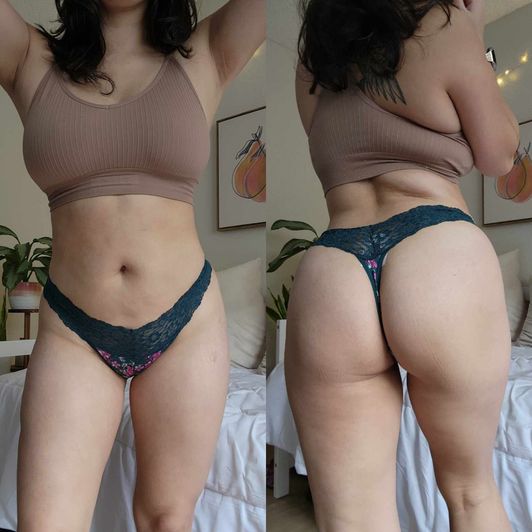 Dark Green Floral VS Thong with Lace Band