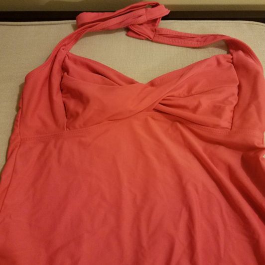 Coral Halter Tankini Bathing Suit Top