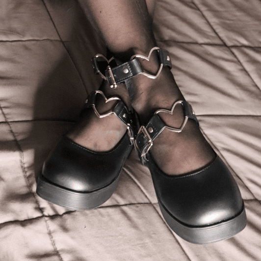 Black Mary Janes with Heart Buckles