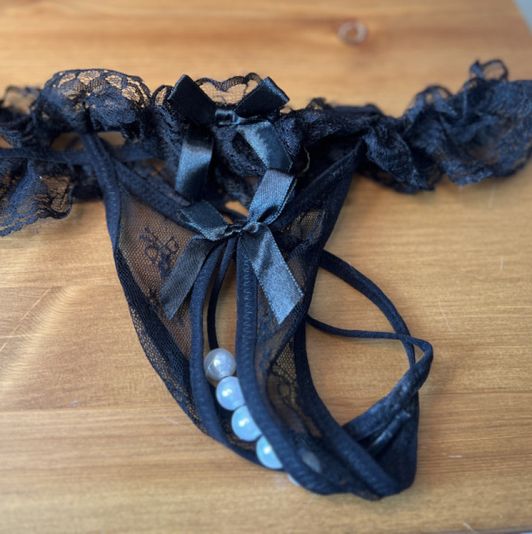 Black Lace Crotchless Panties With Pleasure Beads