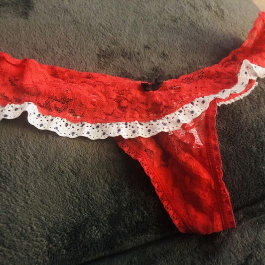 Red and White Cute Frilly Thong