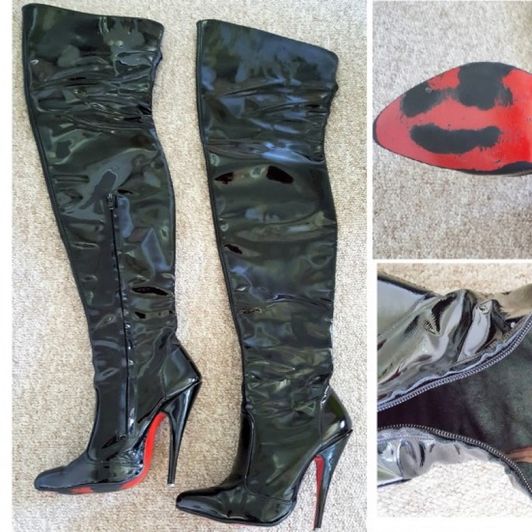 Worn Patent Leather Thighboots Size UK7