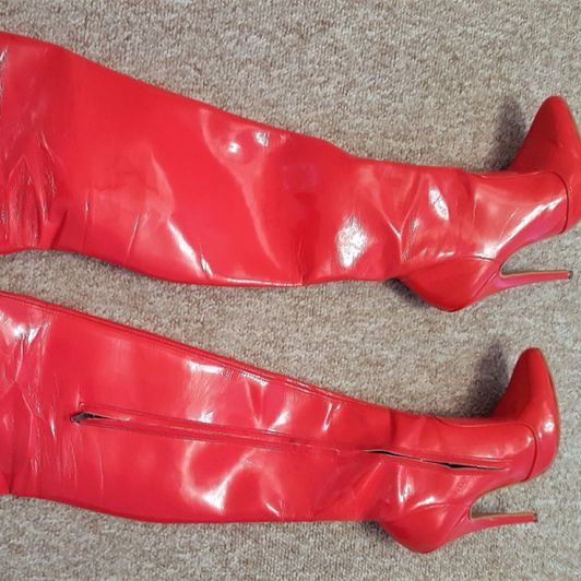 Worn RED Patent Thigh Boots SEXY