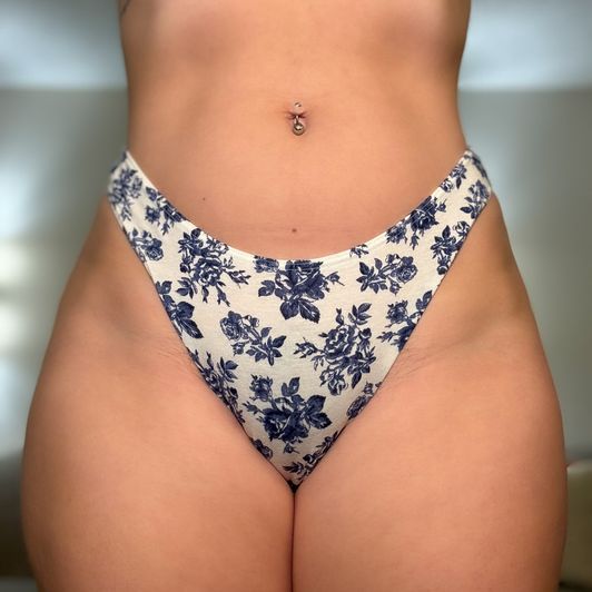 White and Navy Designed Cotton Thong