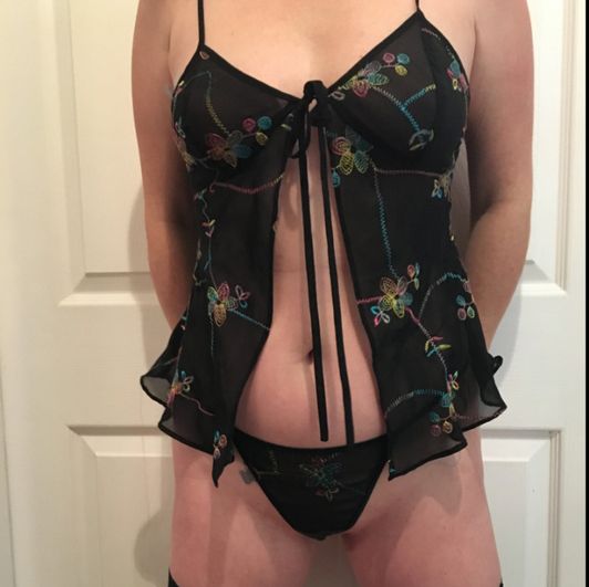 Black Open Front Babydoll with Panties