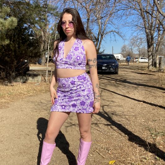 Purple 2 Piece Bra and Skirt