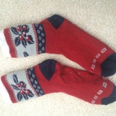 Worn fuzzy holiday socks
