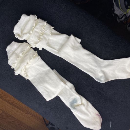 Off white thigh high frilly socks