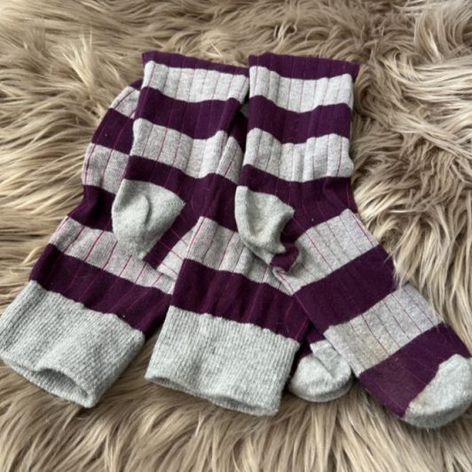 purple and gray stripe high knee socks