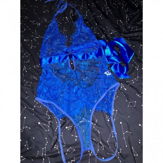 Blue Lace and Ribbon Lingerie Outfit