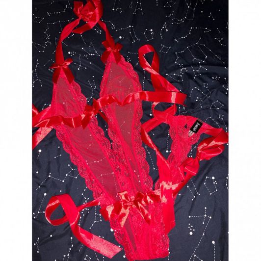 Red Ribbon Lingerie One Piece