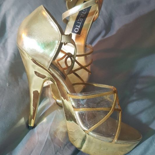 Gold stripper heels Gilf mature