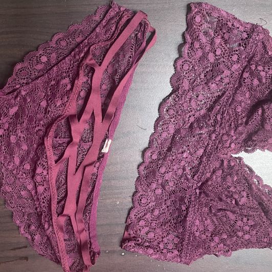 Burgundy lace bra and bikini panty set