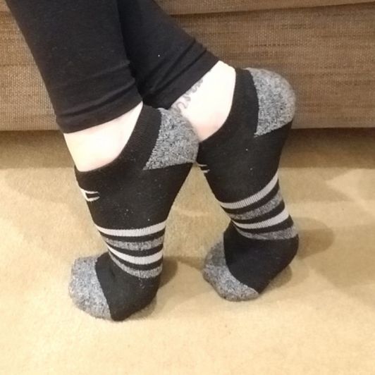 Worn Black White And Grey Ankle Socks