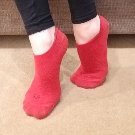 Worn Red Ankle Socks