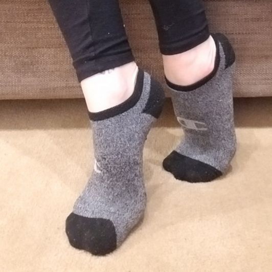Worn Gray and Black Ankle Socks