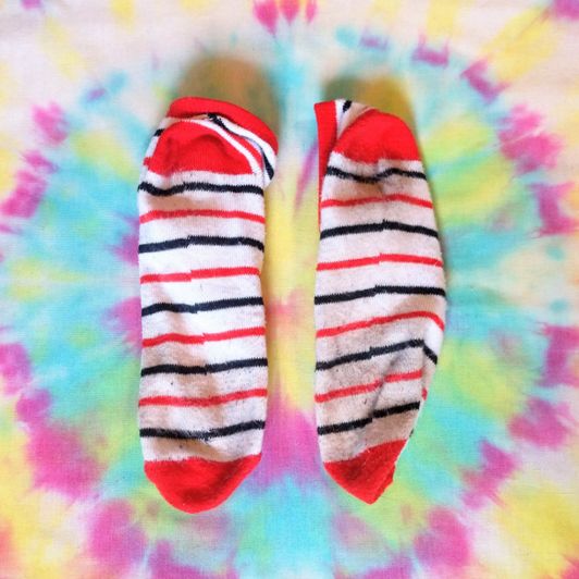 Cherry Red White And Black Stripes Socks
