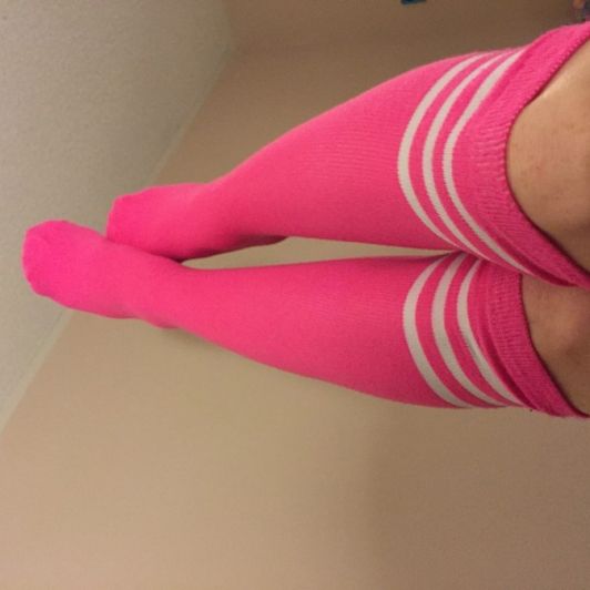 Bright Pink Knee High Socks Worn