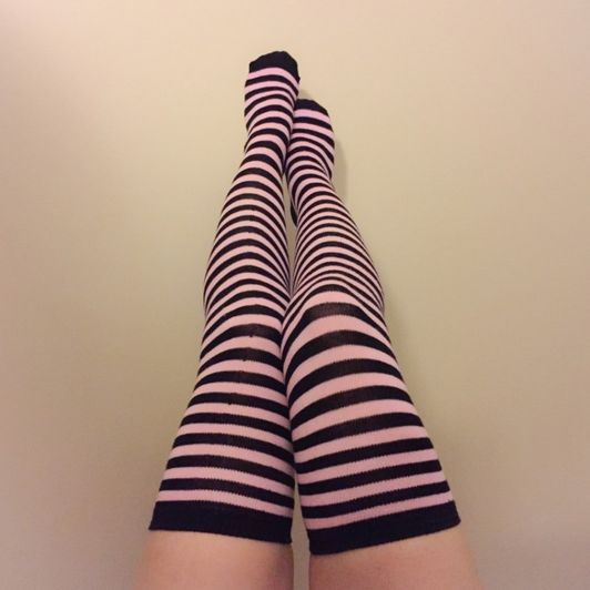 Pink Striped Thigh High Stockings