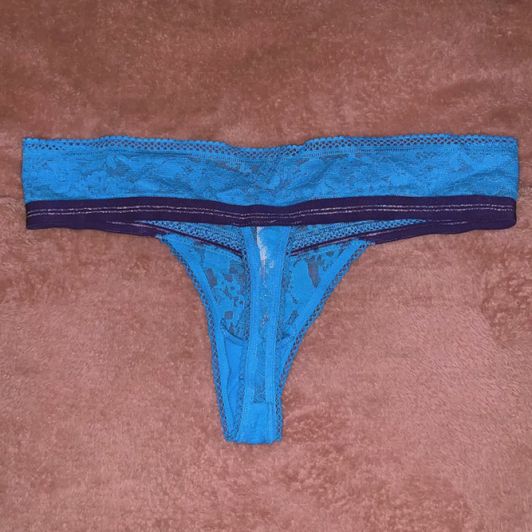 Blue Two Tone Lace Thong