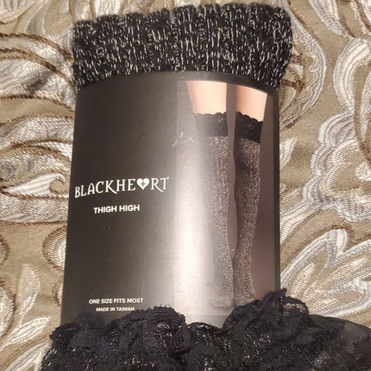 Knitted and Lace Black Thigh Highs