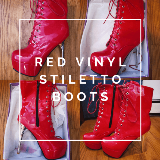 Red Vinyl Stiletto Boots