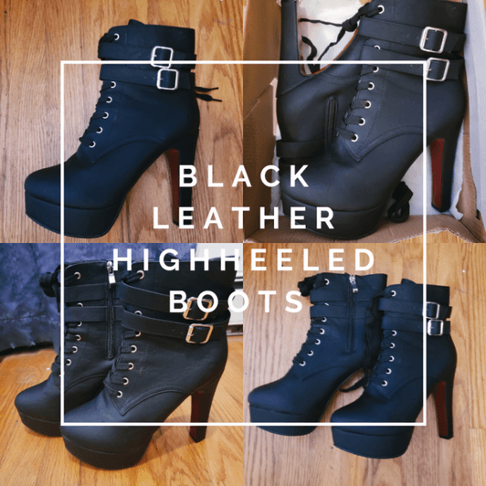 Black Leather High Heeled Boots