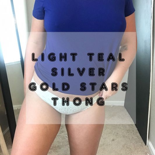 Light Teal Silver and Gold Star Thong
