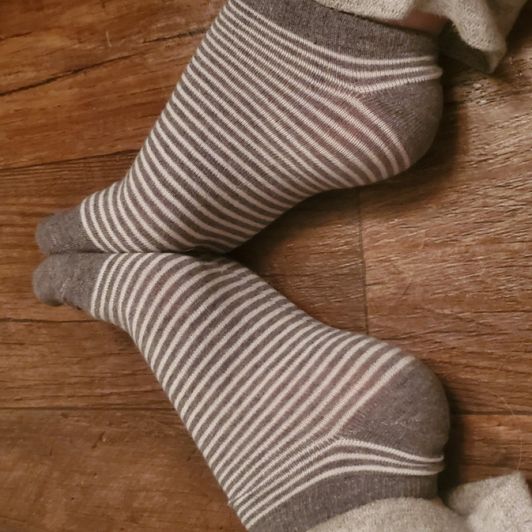 Stinky Sweaty Used Grey Striped Socks