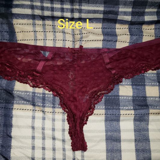 Maroon silk and lace thong Size L